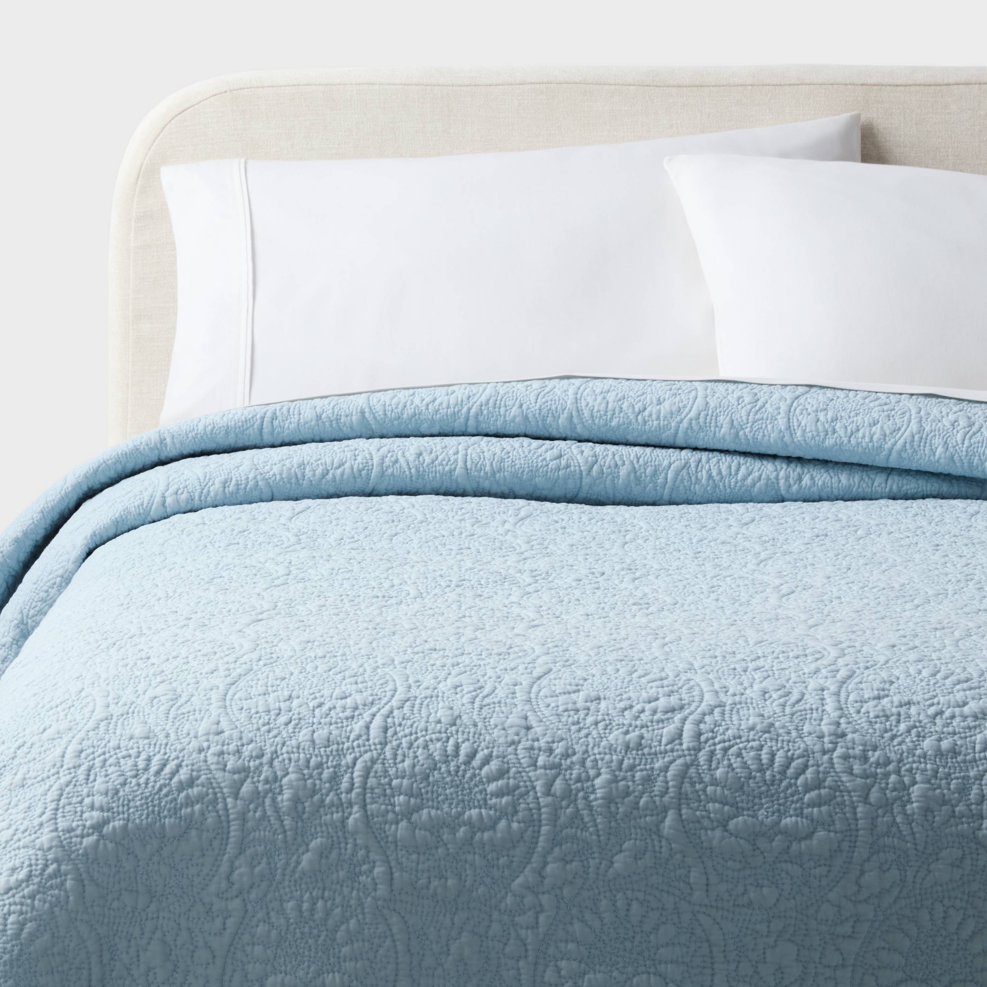 Full/Queen Heirloom Floral Stitch Quilt Light Blue - Threshold™