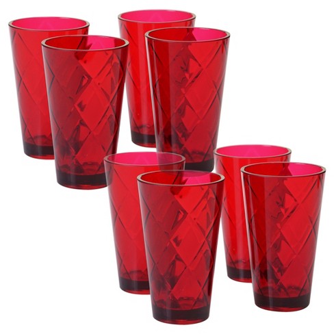 Red Co. Tall Thick Walled Clear Plastic Outdoors Break Resistant  Impressions Drinking Tumbler with Multicolor Base and Dimpled, Set of 6 -  16 oz.