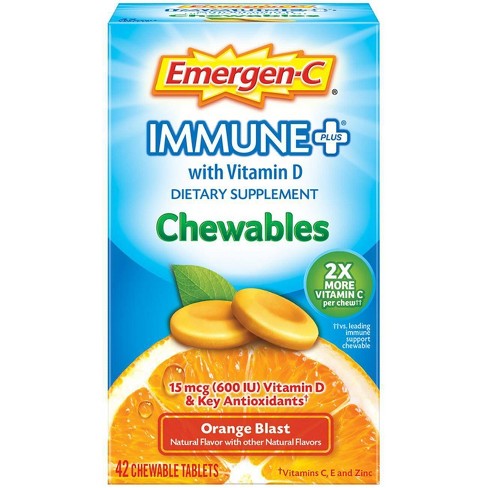 Emergen C Immune Chewables Dietary Supplement Tablet With 600 Iu Vitamin D 500mg Vitamin C Orange Blast Flavor 42ct