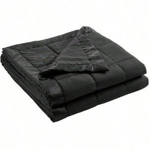 Soft Microfiber Twin Blanket, Box Quilting with Satin Binding, Lightweight Summer Blanket in Black - 1 of 4