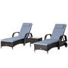 Outsunny Chaise Lounge Set of 2 with 5 Angle Backrest, Wheels, Armrests, Table, Cushions, PE Rattan Wicker Chairs, 3-Piece Pool Furniture Set, Blue - 4 of 4