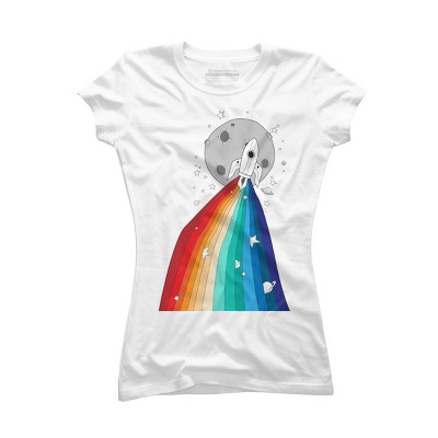 Adult Design By Humans Rainbow Pride Rocket to the Moon By noeldelmar T-Shirt