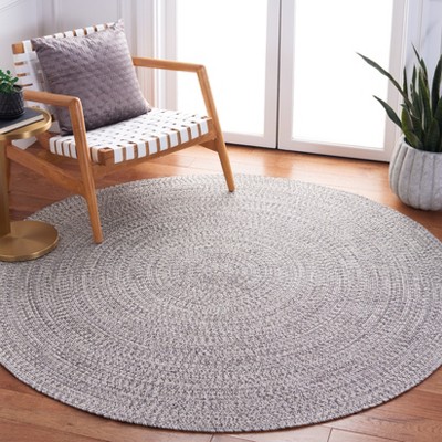 Hand-Woven Grey/Ivory Synthetic Round Rug, 7' Diameter, Reversible