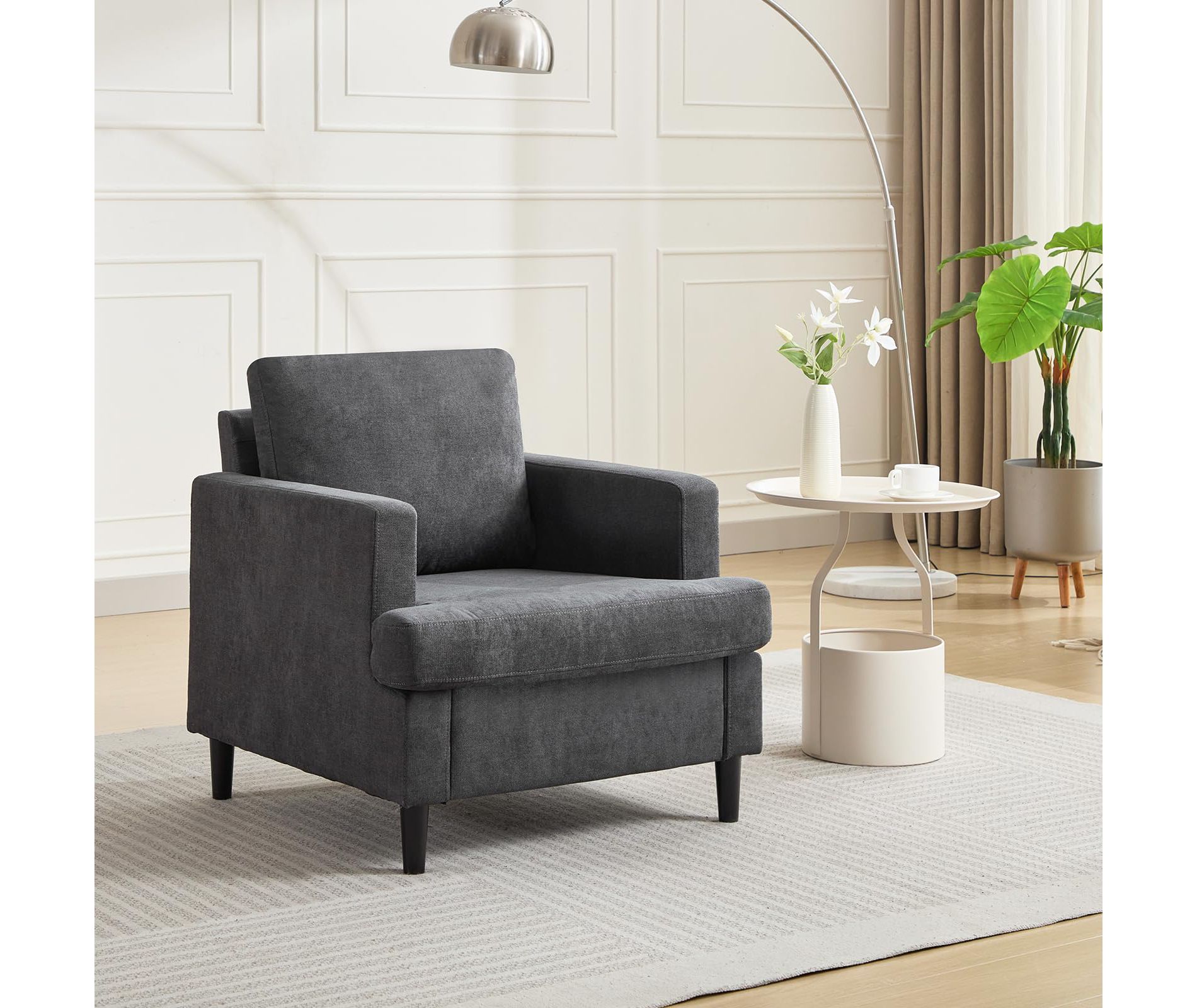 Modern Accent Chair, Oversized Living Room Chairs, Linen Upholstered Cozy Armchair with Thick Cushion