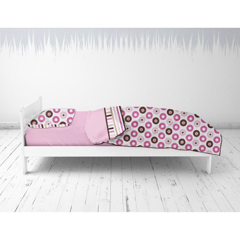 Bacati - Mod Dots Stripes Pink Fuschia Beige Chocolate 4 pc Toddler Bedding Set, 5 of 9