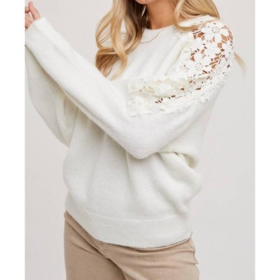 Women's Crochet Contrast Knit Sweater - BluIvy