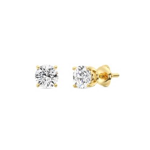 Gilded IGI Certified Lab-Grown Diamond 14KT White & Yellow Gold Stud Earrings for Women 4-Prong Basket, Round & Princess Cut, 1-2-3 Carat Total Weight - 1 of 4