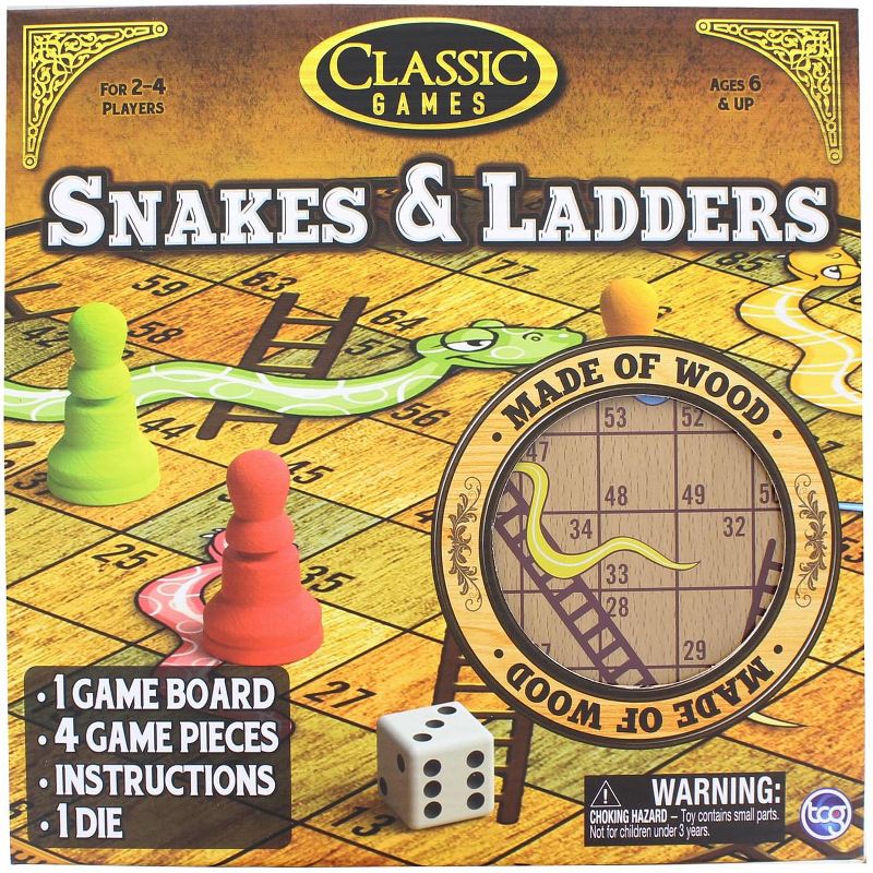 The Canadian Group Classic Games Wood Snakes & Ladders Set |  Board & 4 Game Pieces, 1 of 4