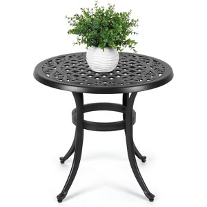 Round Outdoor Bistro Table with Umbrella Hole and Adjustable Feet, Cast Aluminum Patio Table - 1 of 4