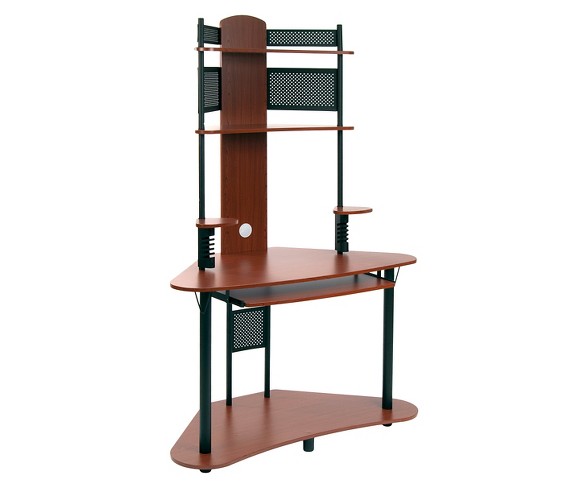 Arch Corner Desk with Multi Level Storage - Cherry / Black