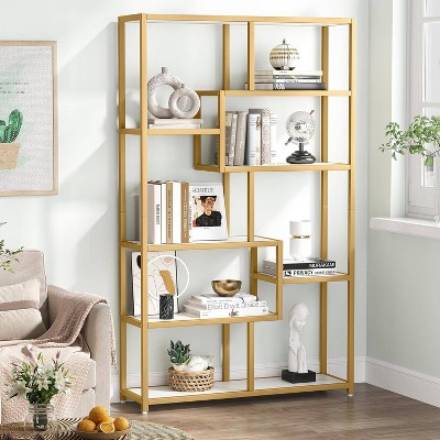 LITTLE TREE 70.86" 5 Tier Etagere Bookcase White/Gold