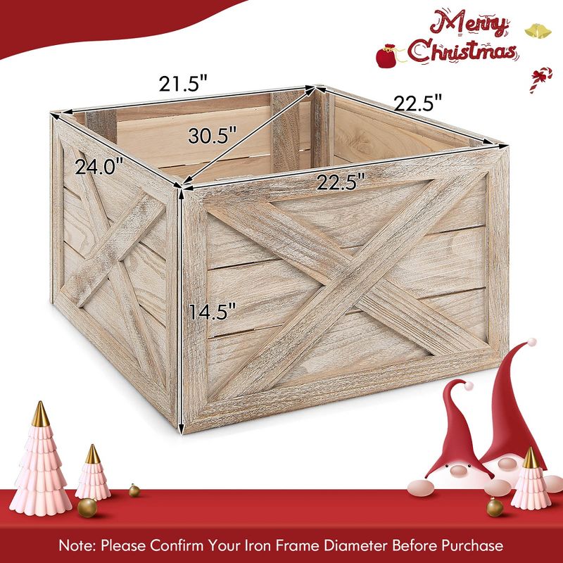 Costway Wooden Tree Collar Box Farmhouse Christmas Tree Skirt Cover 30.5 x 22.5 in Grey\Brown, 4 of 11