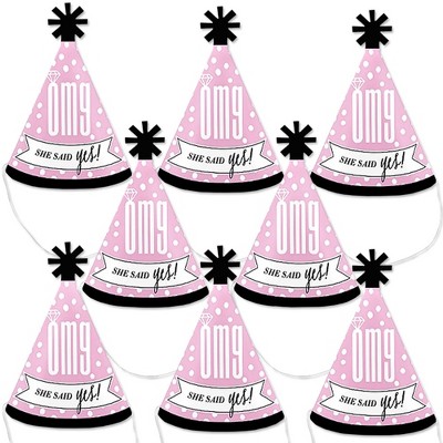 Big Dot of Happiness Omg, You're Getting Married - Mini Cone Engagement Party Hats - Small Little Party Hats - Set of 8