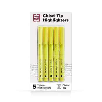 TRU RED Pocket Highlighter with Grip Chisel Tip Yellow 5/Pack TR54578