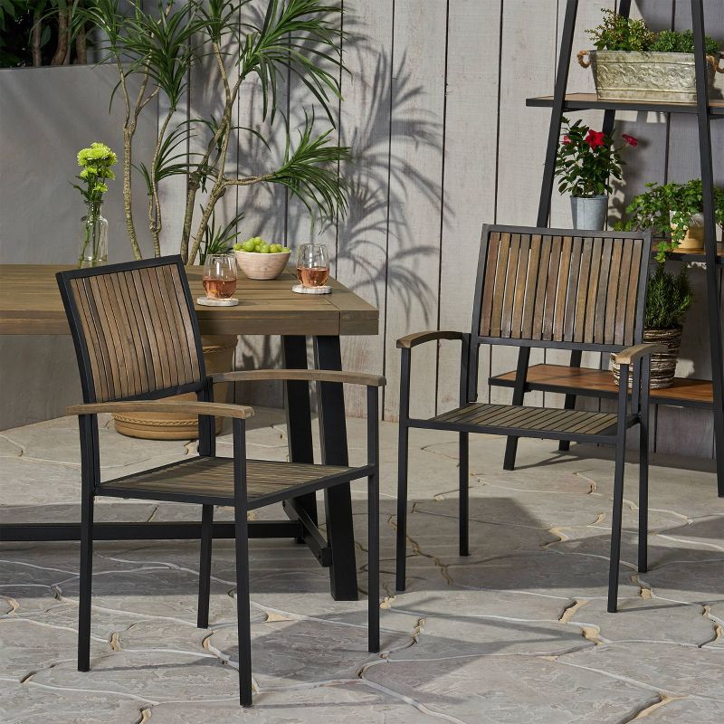 2pk Bridget Wood &#38; Iron Patio Dining Chair Gray - Christopher Knight Home, 3 of 8