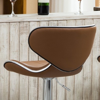 Camel Faux Leather Adjustable Swivel Bar Stools with Chrome Base, Set of 2