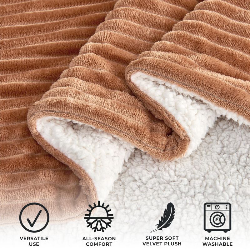 Ribbed Texture Reversible Taupe Throw Blanket - Great Bay Home, 3 of 6