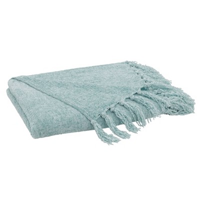 Aqua Soft Chenille Fringed Edge 50" x 60" Throw Blanket