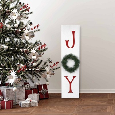 Joy Leaner Wood Sign with Wreath Brown - Threshold™