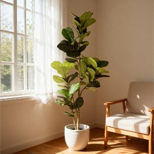 KTMBDW 6FT Fiddle Leaf Fig Tree Artificial Plant in Black Decorative Pot, Large Indoor Houseplant, Perfect for Home, Room, or Office Decor - 1 of 4