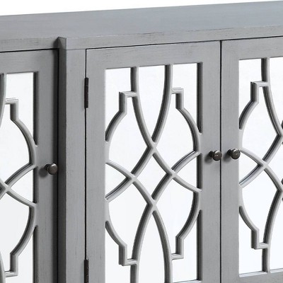 Antique Gray Wood and Mirrored Console Table with Storage