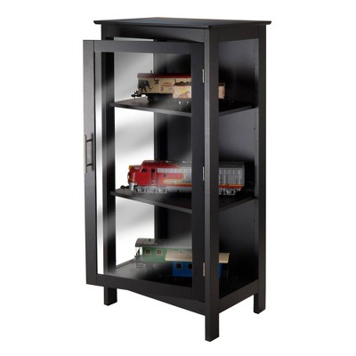 Transitional Black Solid Wood Display Curio Cabinet with Tempered Glass