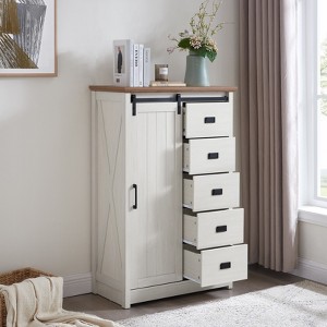 KWPZQEB 5 Drawer Dresser, Tall Chest Organizer Unit with Sliding Door & Adjustable Shelves, Modern Wood Storage Tower for Bedroom, Living Room - 1 of 4