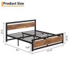 Bed Frame with Wooden Headboard, Industrial Bed Platform Metal Bedframe No Box Spring Needed, Easy Assemble Noise Free - 2 of 4