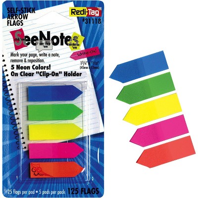 Redi-Tag Write-On Arrow Flags Plain 1-3/4"x15/32" 125/PK AST Neon 31118