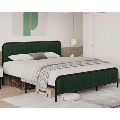 Velvet Upholstered Bed Frame with Headboard
