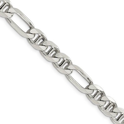 Black Bow Jewelry Mens 7.75mm Sterling Silver Solid Figaro Anchor Chain Necklace