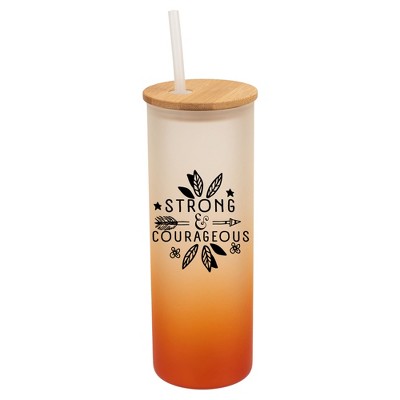 Elanze Designs Strong & Courageous Arrow Flowers Wrap-Around Design 25 Ounce Frosted Gradient Glass On-The-Go Coffee Travel Skinny Tumbler Mug Cup,