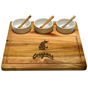 NCAA Washington State Cougars Acacia Cheese & Charcuterie Board with Ceramic Dip Bowls - 1 of 4