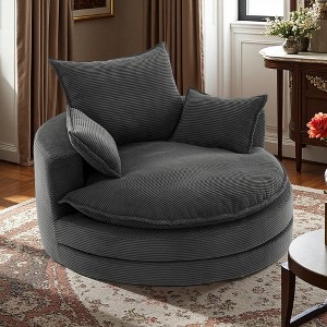 57.5" Corduroy Oversized Swivel Round Chair with Dual-Layer Cushion and 3 Pillows - 1 of 4