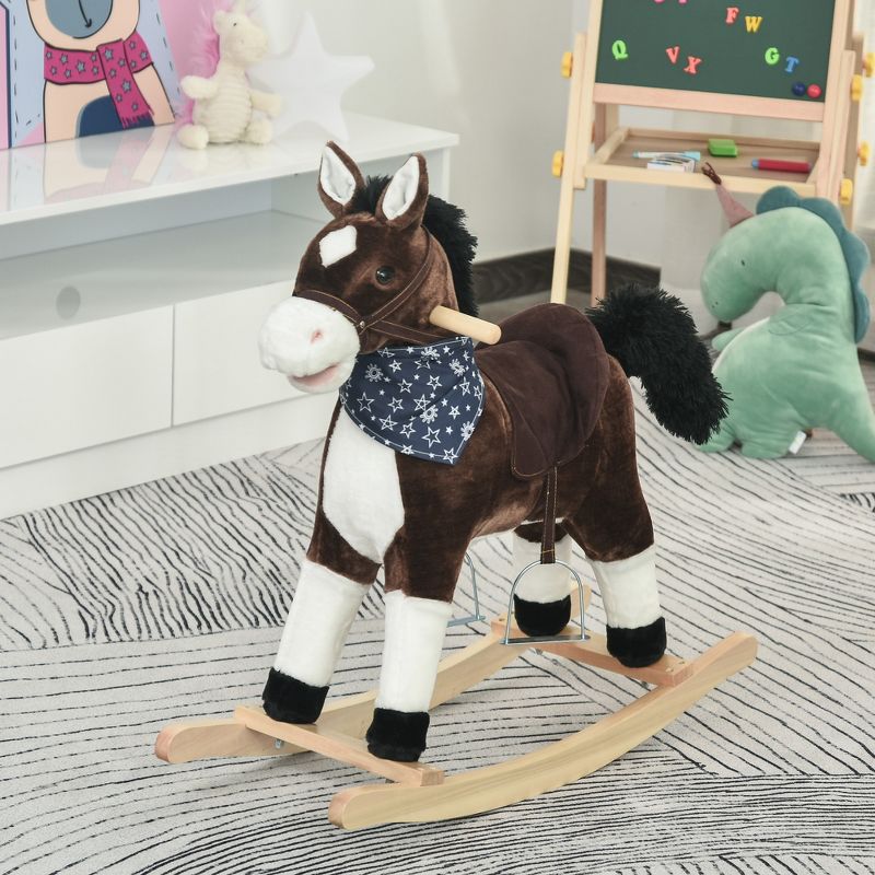 Qaba Kids Plush Ride-On Rocking Horse Toy Cowboy Rocker with Fun Realistic Sounds for Child 3-6 Years Old, 4 of 10