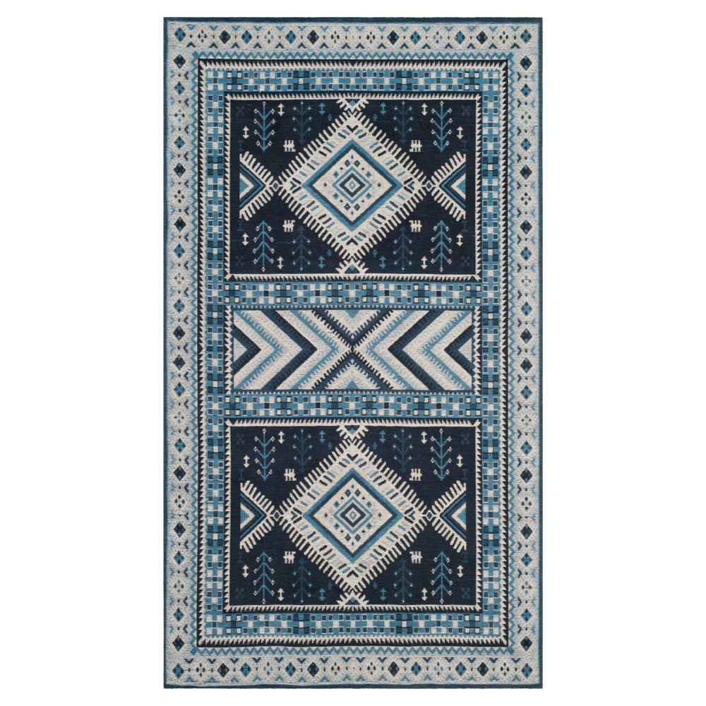 Navy/Light Blue Geometric Design Loomed Accent Rug 3'X5' - Safavieh