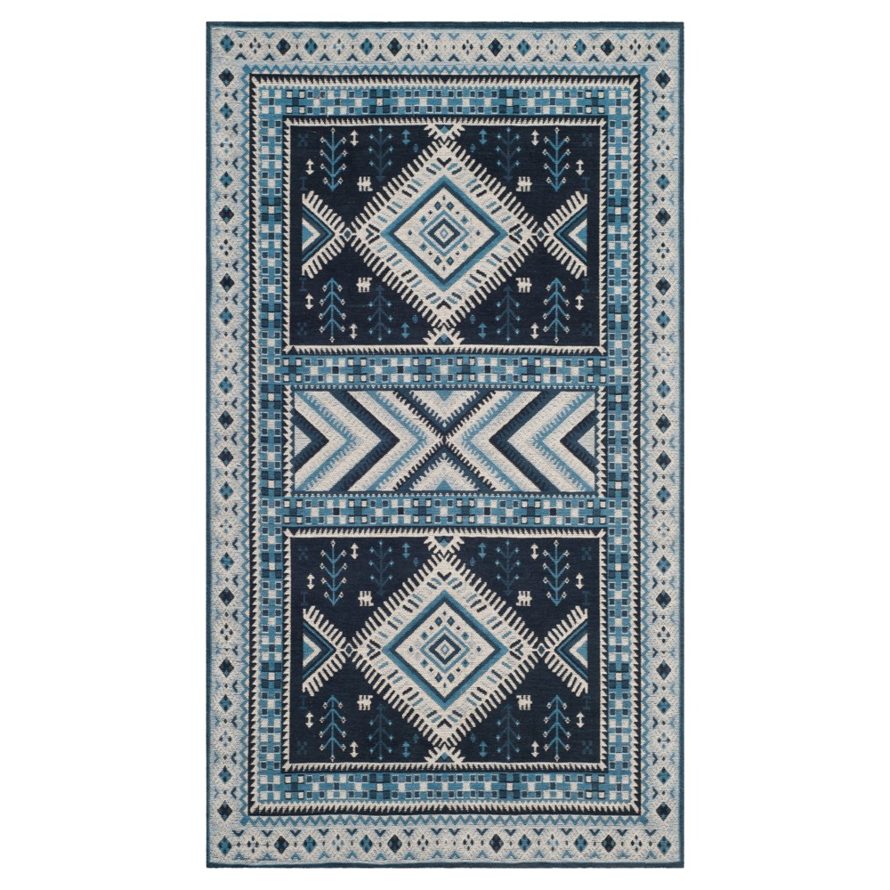 Navy/Light Blue Geometric Design Loomed Accent Rug 3'X5' - Safavieh