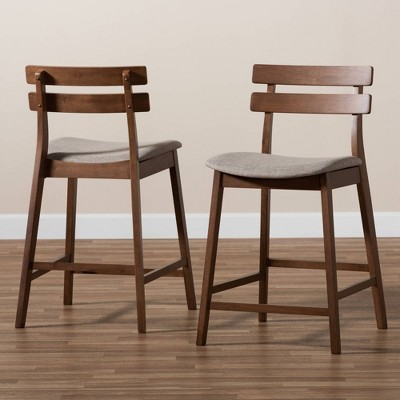 Walnut and Light Grey Modern Counter Height Barstool Set