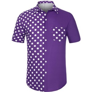Lars Amadeus Men's Summer Polka Dots Short Sleeves Button Down Patchwork Shirt - 1 of 4