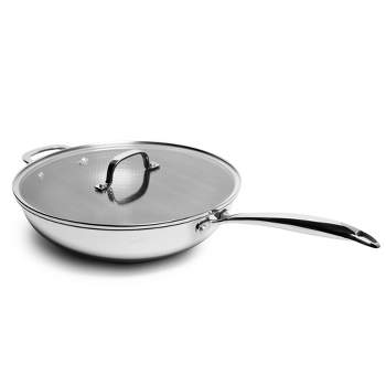 Lexi Home Tri-ply 5 Qt. Stainless Steel Nonstick Wok with Glass Lid