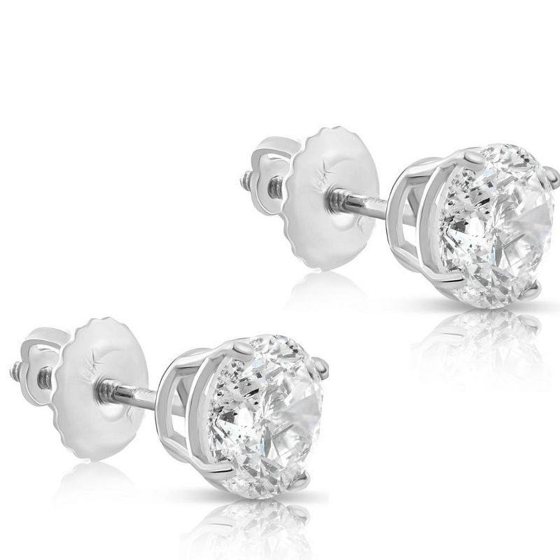 Pompeii3 1Ct TW Round 14K White or Yellow Gold Diamond Screwback Studs Earrings Certified, 2 of 6