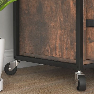 Rustic Brown 2 Drawer Mobile File Cabinet with Lock and Shelves