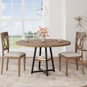 Round Dining Table for 4, 47" Kitchen Table, Modern Circular Dinner Table with Metal Base, Wooden Breakfast Table for Dining Room - 1 of 4