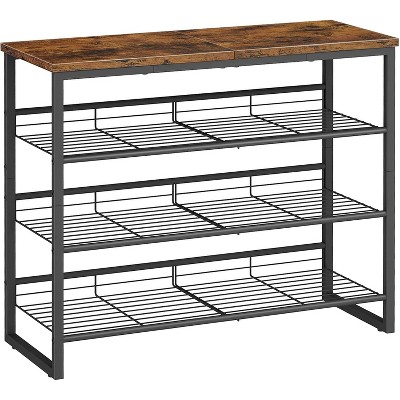 MaseiKar Shoe Rack, 4 Tier Shoe Organizer, Adjustable Shoe Shelves, Flat or Slanted, Holds 9-12 Pairs, Stable and Durable for Entryway, Brown