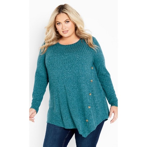 Avenue | Women's Plus Size Rib Hannah Tunic - Teal - 22w/24w : Target