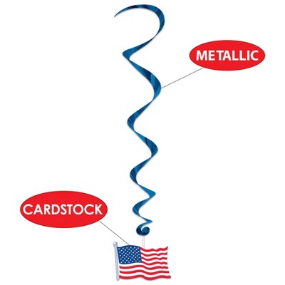 Patriotic Red, Blue, Silver American Flag Hanging Swirls, 17.5"-28"