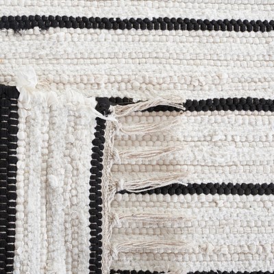 Black and White Striped Wool Cotton Area Rug