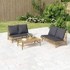vidaXL Patio Bench with Dark Gray Cushion, Bamboo - 2 of 4