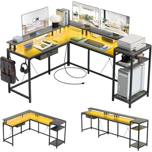 68 inch Gaming Desk with Power Outlet, Reversible L Shaped Desk with Monitor Stand & Storage Shelves, Corner Computer Desk - 1 of 4