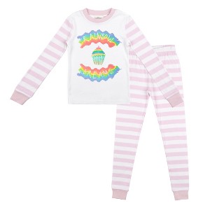 Rainbow Dreams Youth Girls Pink & White Striped Long Sleeve Shirt & Sleep Pants Set - 1 of 4